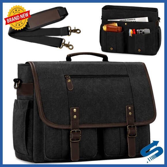 Vintage Canvas Messenger Bag Rugged Satchel Water-resistant Laptop Briefcase